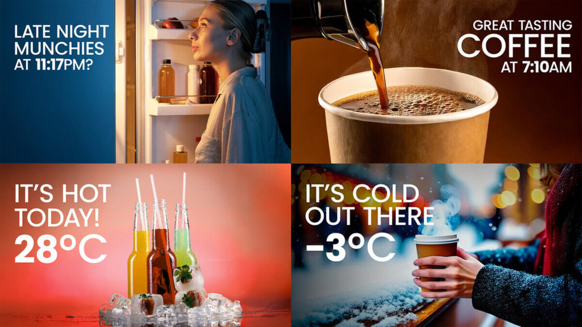 A collection of enticing food and drink images designed for dynamic digital out-of-home advertising.