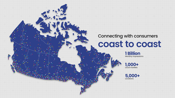 Map of Canada showing Adapt Media’s coast-to-coast OOH advertising coverage with national reach.
