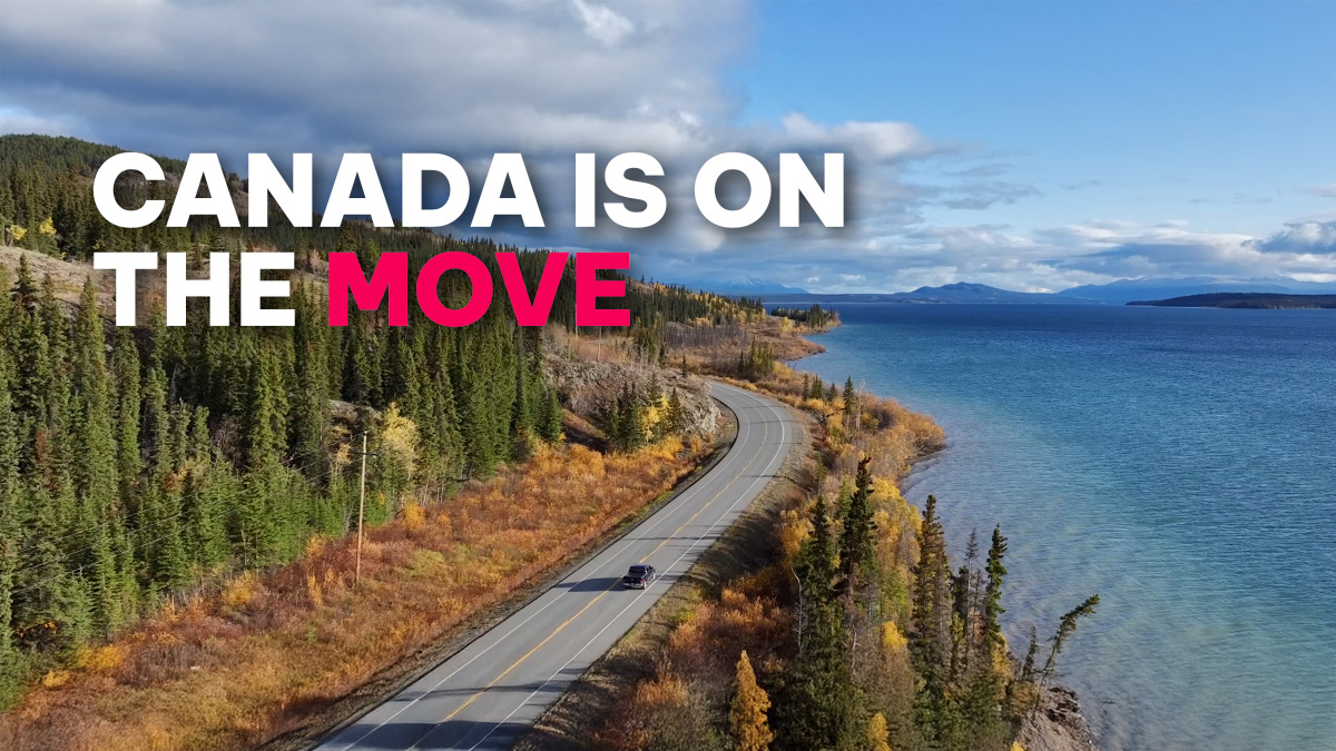 A winding road along the coast of Canada. Canada is on the move.